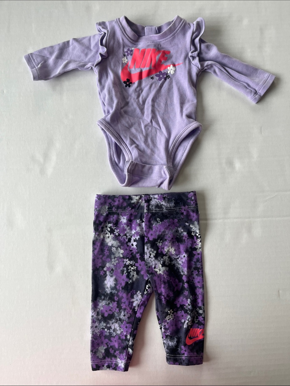 Nike Lavender Ruffle Bodysuit with Purple Floral Leggings